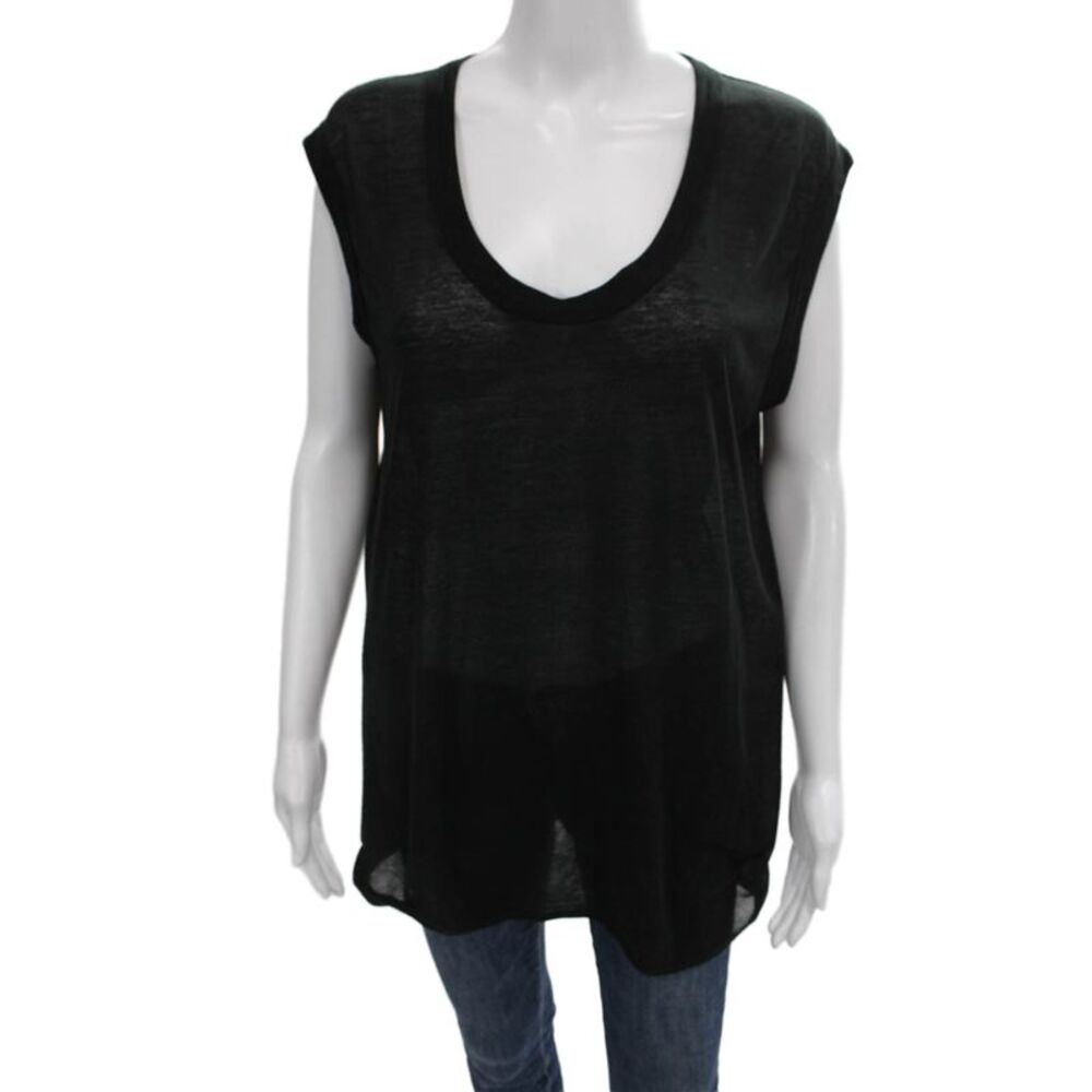 Helmut Lang Women Black Tunic V Neck Sleeveless Semi Sheer Size M